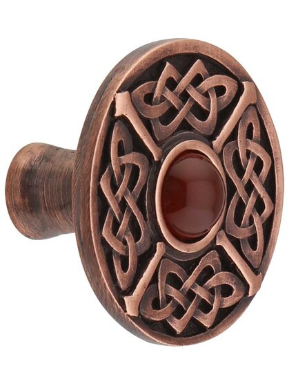 Celtic Jewel Knob Inset with Red Carnelian in Antique Copper.